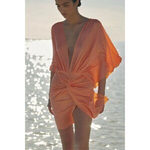 NWT Baobab Mia Twist Front Ruched Mini Sheath Dress Coral Size S